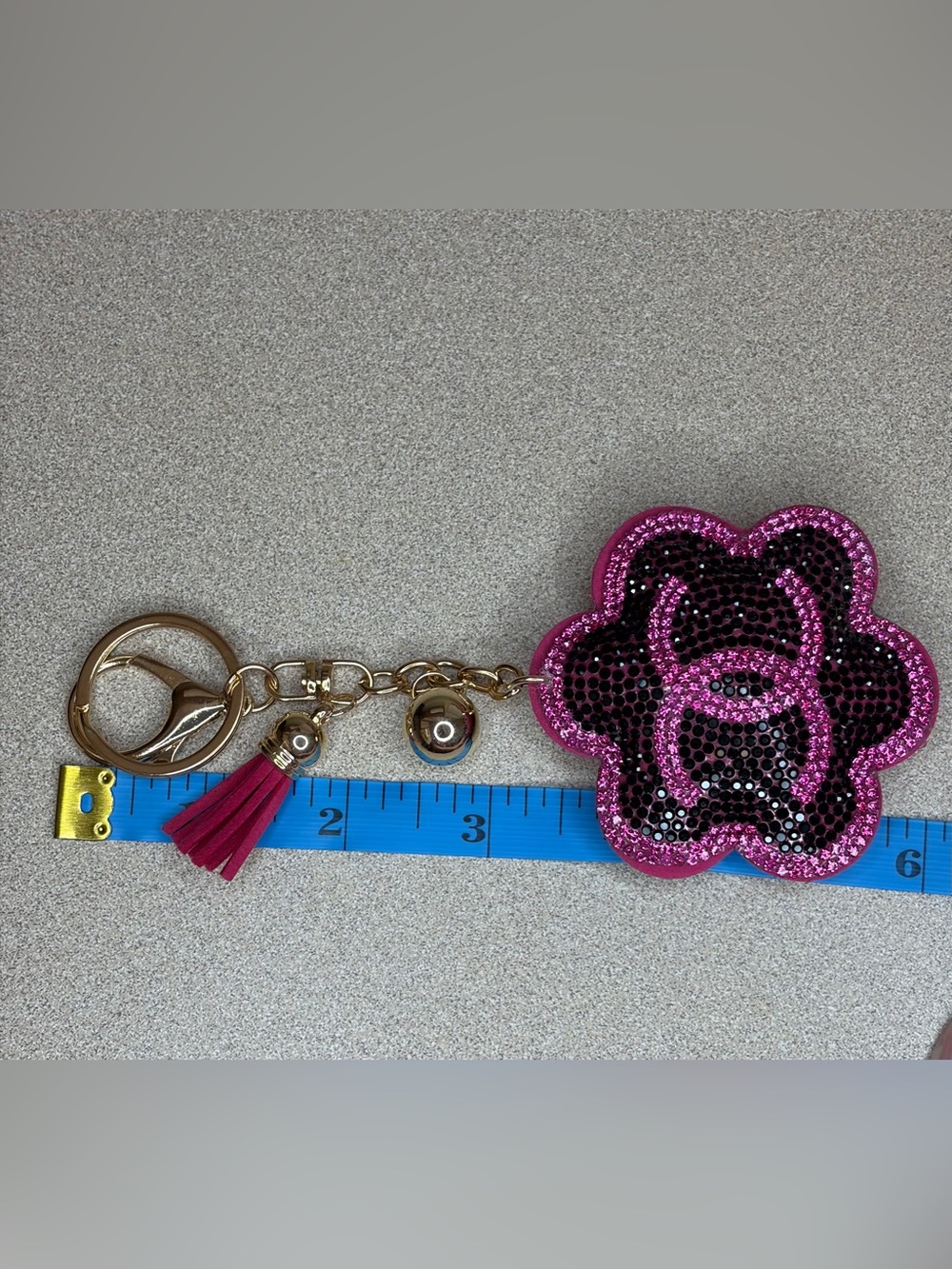 Pink Rhinestone Camellia Flower Keychain / Purse Charm - Picture 7 of 7